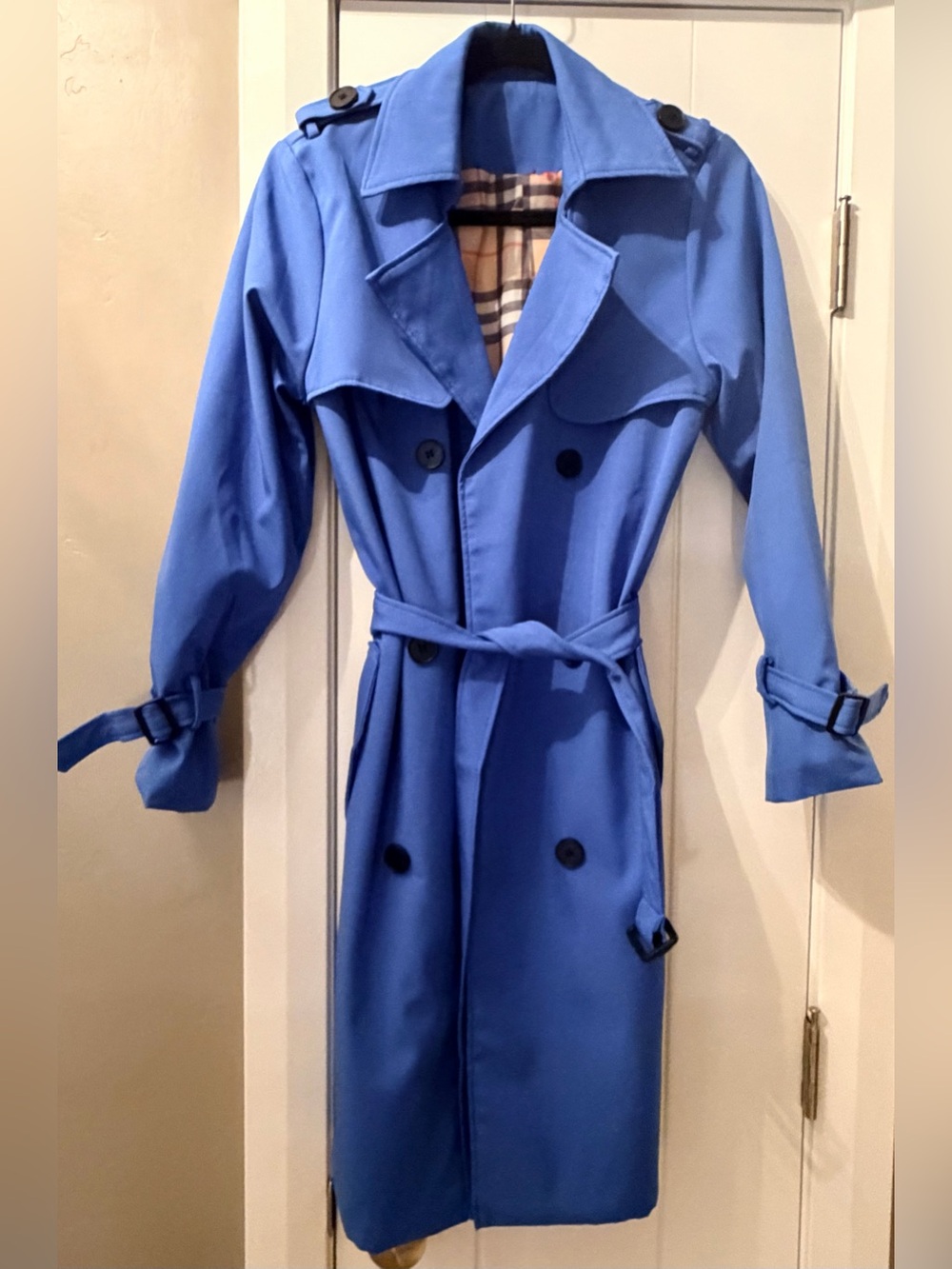 Vibrant Blue Women's Trench Coat with Belt
